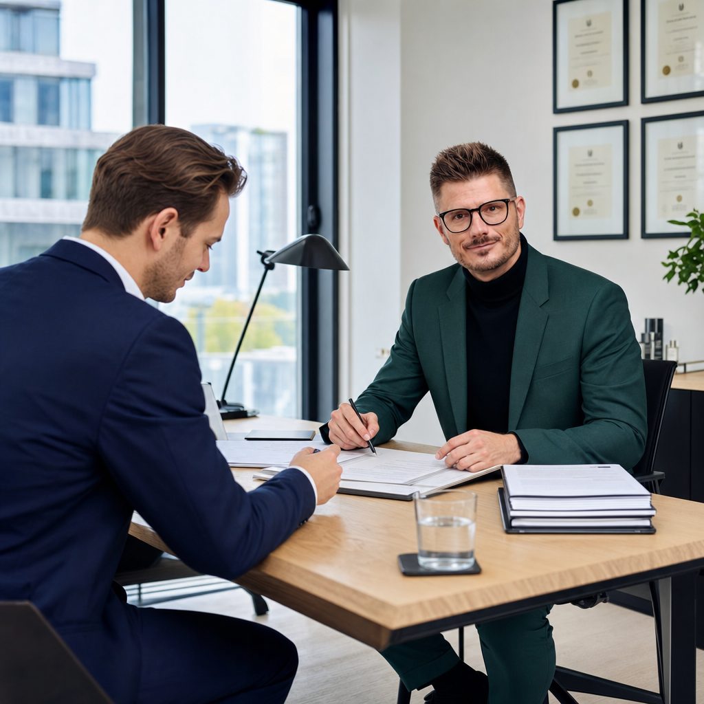 Florian Enders berät einen Freiberufler zur GmbH-Einbringung und Betriebsstätten-Strategie vor dem Wegzug aus Deutschland